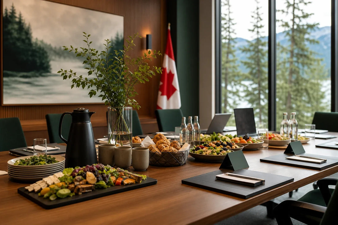 Corporate event catering table prepared for a business meeting