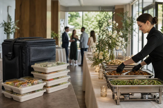 Delivered catering trays compared with a staffed full-service event table