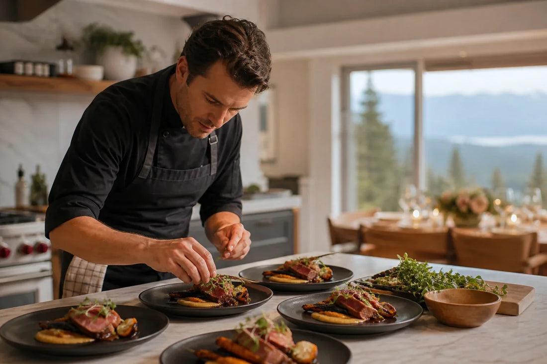 Private chef plating a multi-course dinner in a Canadian home
